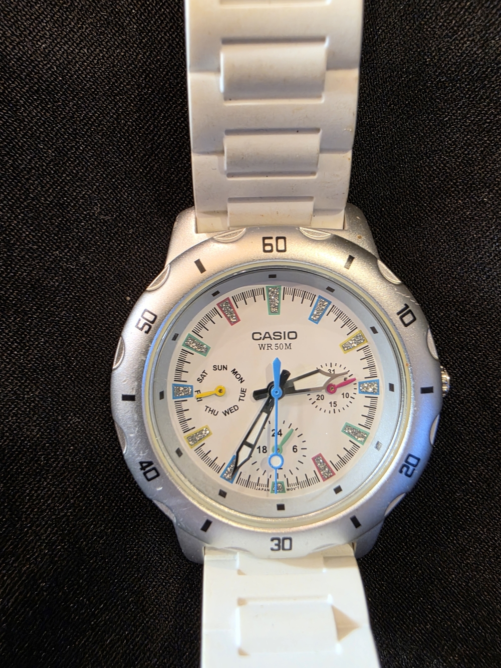 NWT Casio Women’s Watch 38mm White Multi Dial Silver Bezel LTP-1328